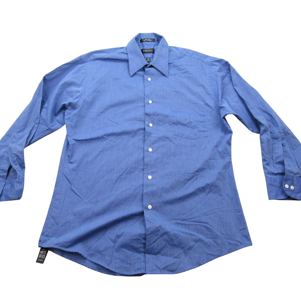Van Heusen Mens Blue End On‎ End Fitted Dress Shirt 16 1/2 32 33 Button Down